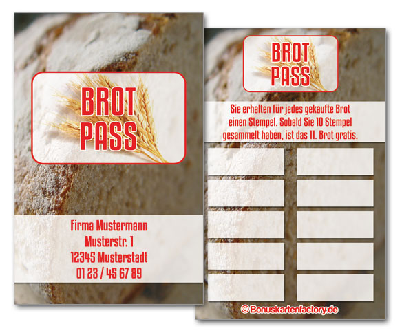 750 Bonuskarten Treuekarten Rabattkarten Brot Pass Bäckerei Bonuskartenstempel 