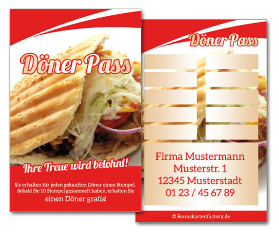 Bonuskarten Döner-Pass (Design 4) INDIVIDUELL inklusive Firmenaufdruck und Wunschtext