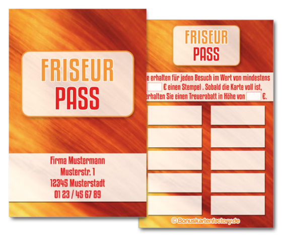 Bonuskarten Friseur-Pass INDIVIDUELL inklusive Firmenaufdruck und Wunschtext