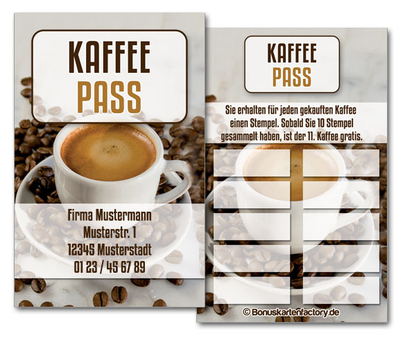 Gutschein mit Stempelfeld 1000 Stück Kaffe Pass/Bonuskarte Kaffee/Treuekarte