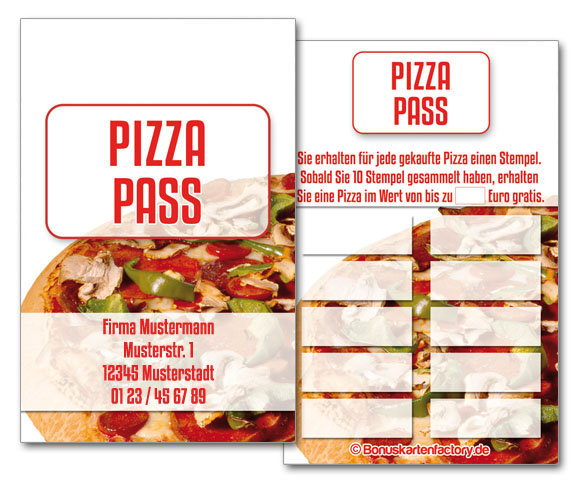 Pizza Pasta Italiener Bonuskarten Treuekarten Rabattkarten Pizzapass 100 Stück 