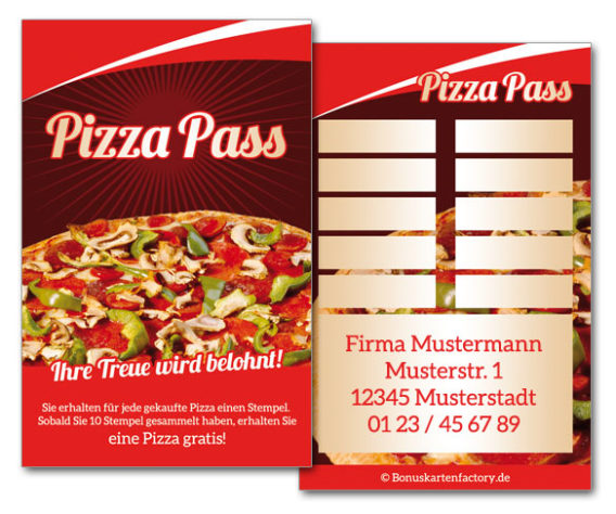 Bonuskarten Pizza-Pass 4 INDIVIDUELL inklusive Firmenaufdruck und Wunschtext