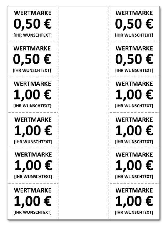 Wertmarken-Bogen 10 Euro INDIVIDUELL BEDRUCKT - ideal für Event Konzert Fest Club Disco Getränke Speisen